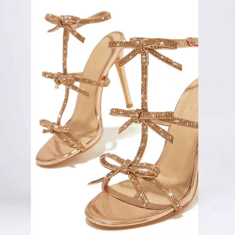Design Style Peep Toe Buckle Strap Woman Sandals Fashion Crystal Thin High Heels Stripper Party Ladies Shoes