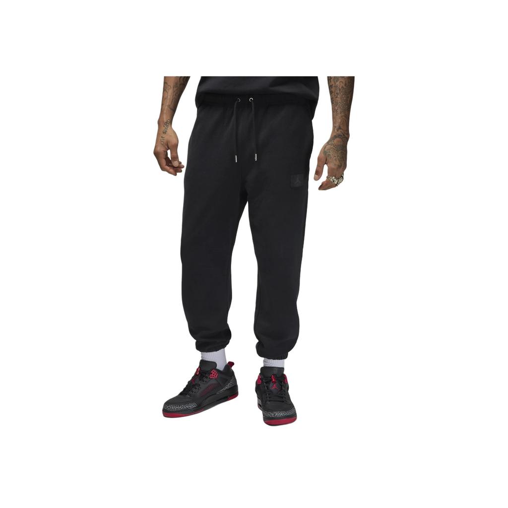 Nike Flight Fleet Solid Logo Print Drawstring Cuffed Casual Pants Men Bottoms Black FV7251-010