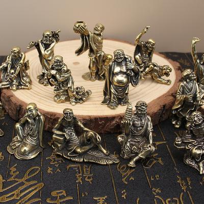 All Brass Eighteen Arhat Ornaments Collection Antique Retro Dragon and Tiger Tabletop Copper Ornaments Solid Mini Copper Man