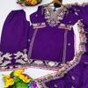 Royal Purple Thread Embroidered Straight Suit Set