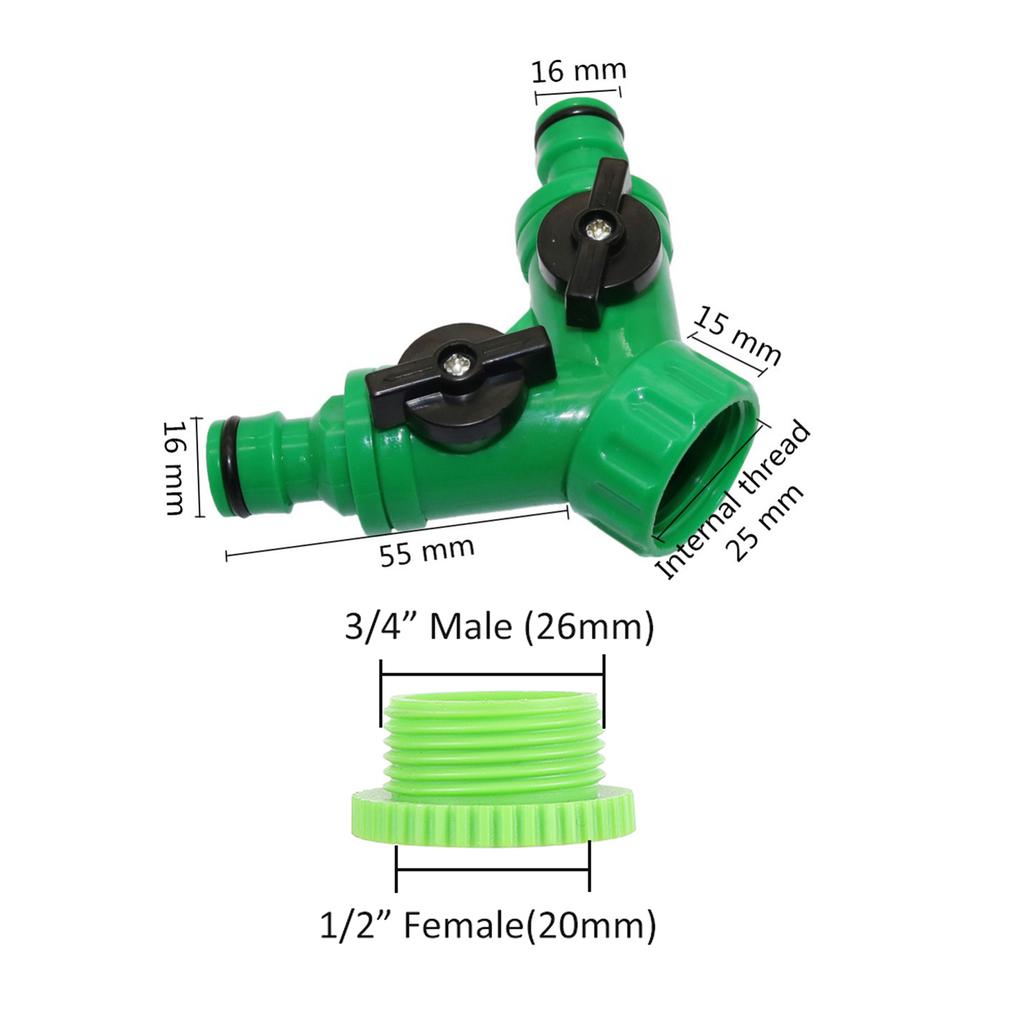 Garden Hose Quick Connectors Y-shaped Water Splitters 1/2" 3/4" Female Thread 2-Way Watering Valves Adjustable Switch Joint Kits