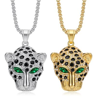 Gold Plated and Diamond Inlaid Leopard Head Pendant Necklace 2026 Fashion Trend Inlaid Zircon Men's Exquisite Gift Jewelry Necklace