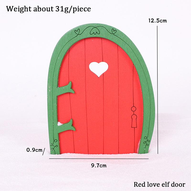 Dollhouse Miniature Wooden Red Fairy Tooth Elf Gnome Tiny Door Mini Red Christmas Door Mini Elf Door Decorative Scene Props