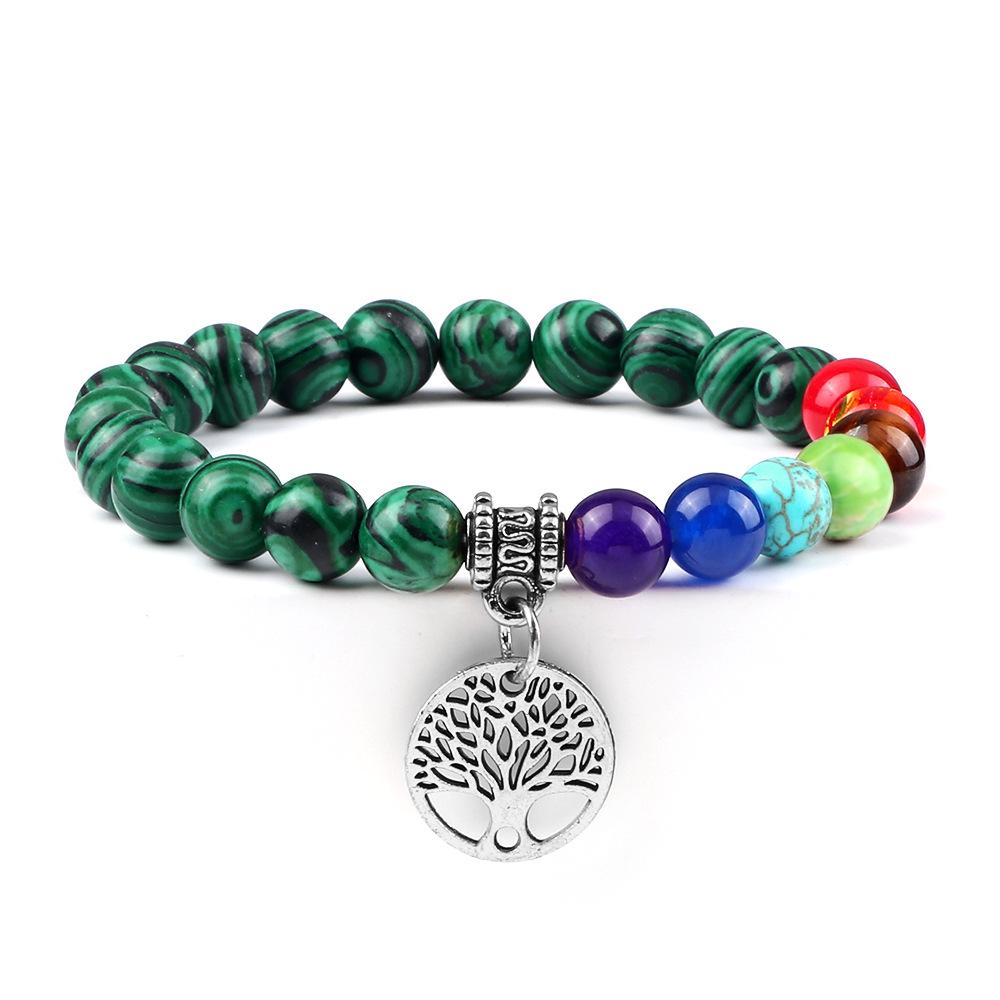 European & American Cross-Border E-commerce Creative 8mm Bead Bracelet with Volcanic Lava & Wooden Beads featuring an Alloy Tree of Life Pendant.