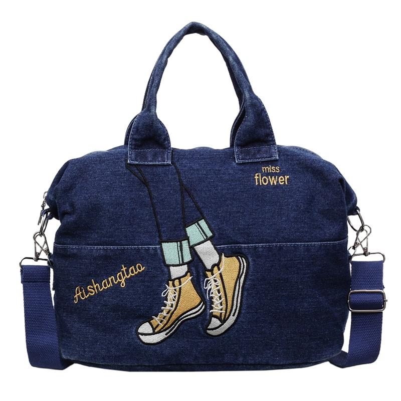 Embroidered Denim Bag Women's Large Capacity Shoulder Crossbody Bag