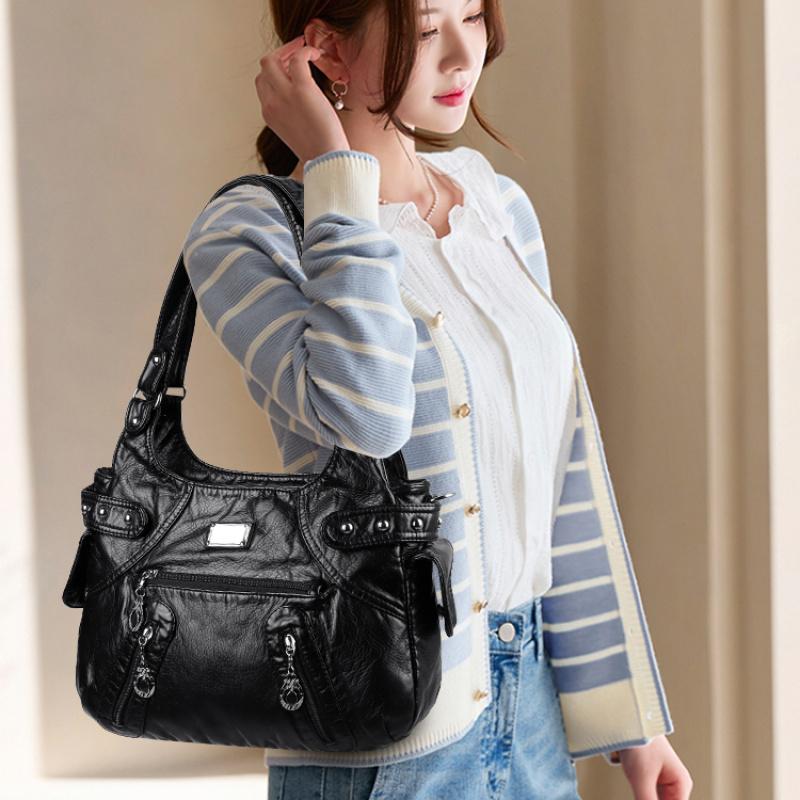 Women's Large Capacity Soft Leather Handbag, Vintage Leopard Print Shoulder Crossbody Bag, Multi-pocket Casual Tote Bag for Daily Commute Fashion