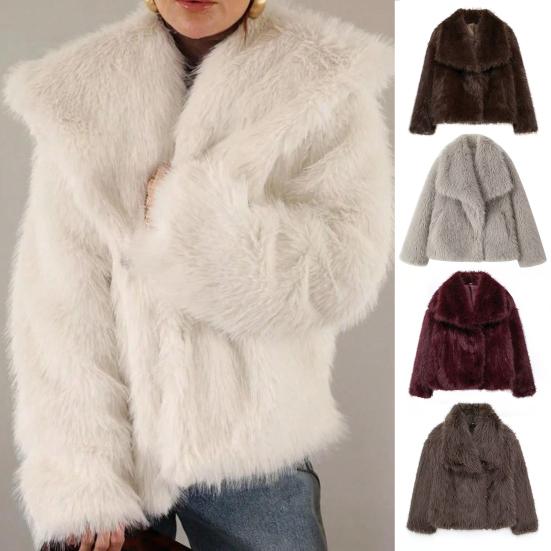 Women's Faux Fur Fuzzy Coat Casual Fluffy Long Sleeve Lapel Shaggy Jacket Winter Furry Open Front Short Coat