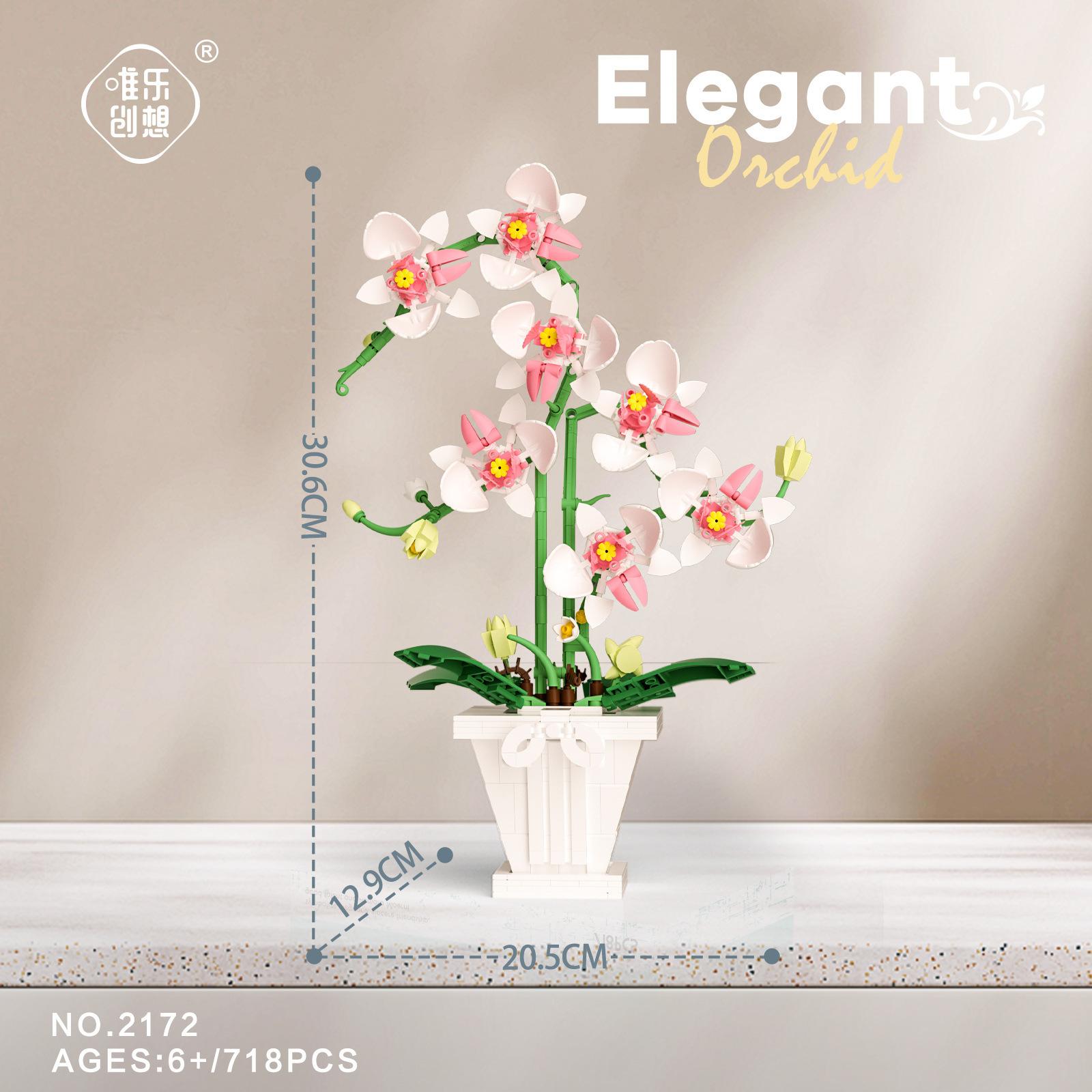 

2172-73 Орхидея в горшке Букет Строительный блок Праздничная сборка Настольное украшение Игрушка для девочки
