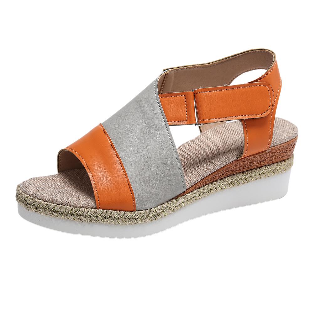 Large size wedge heel fish mouth sandals women's summer new buckle outside wearing beach cool slippers eay