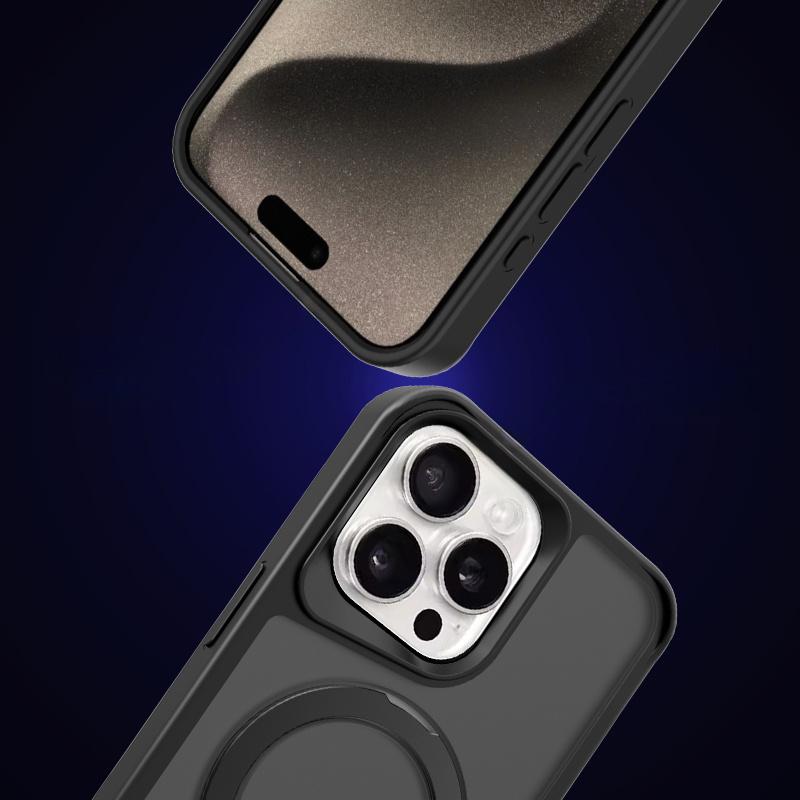 

For iPhone 14 Pro Max Magnetic Case PC+TPU Ring Kickstand Phone Cover Black