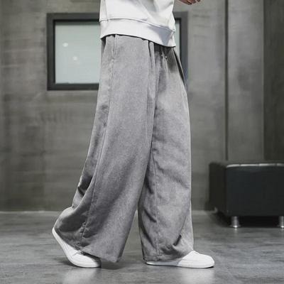 K008 Retro Loose Fit Corduroy Wide-Leg Pants for Men - Solid Color, Large Size, Casual Style
