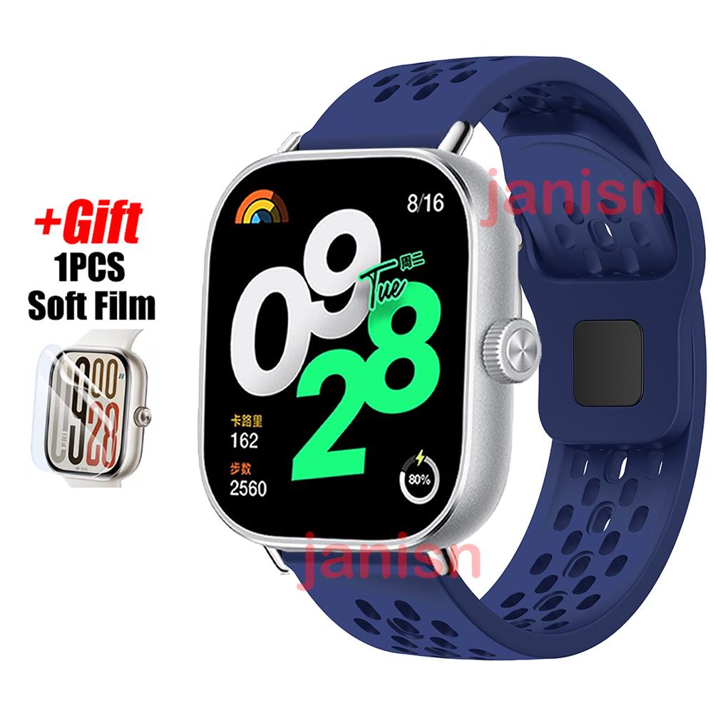 

Для Redmi Watch 5 Ремінець Силіконовий Браслет Для Redmi Watch 4 Xiaomi Mi Band 8/9 Pro Захисна Плівка для Екрану Correa Спортивний Браслет Redmi Watch 4&Silver Connector midnight синього кольору