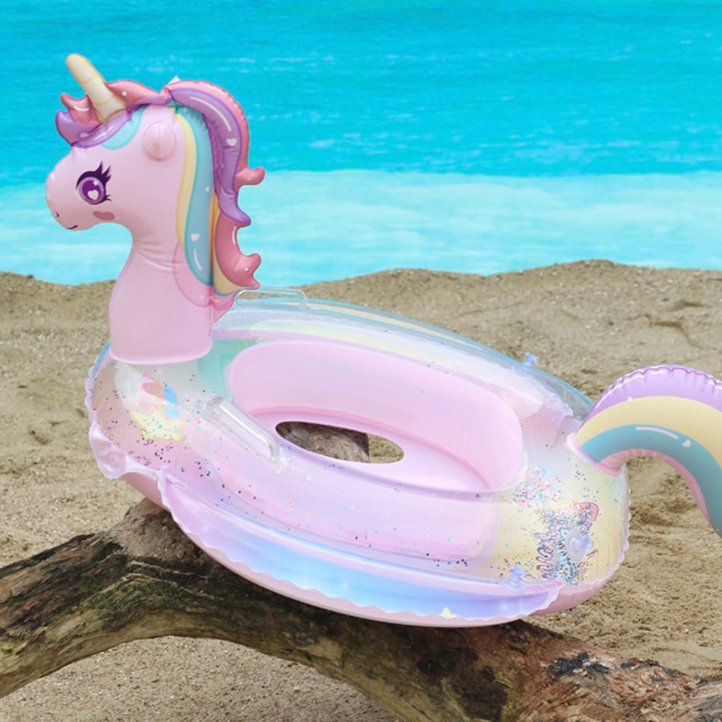 Pink Unicorn Float for Kids, Pool Float, Inflatable, with Foot-Insert Handle and Arm Rings (Foot-Insert)