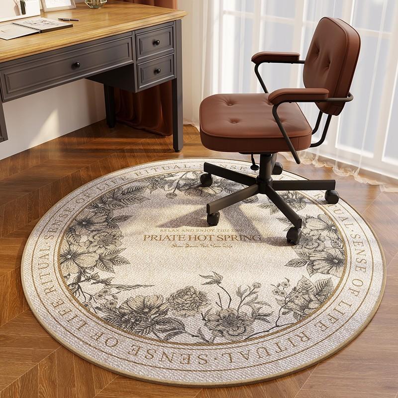 Vintage Floral Pattern Carpet Elegant Home Decor Rug Soft Anti-slip Round Floor Mat for Study Room Living Room Office Entrance