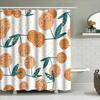 Modern Bath Shower Curtain With Orange Cherry Fruit Design, White Polyester Fabric For Bathroom Decoration Green Leaf Pattern