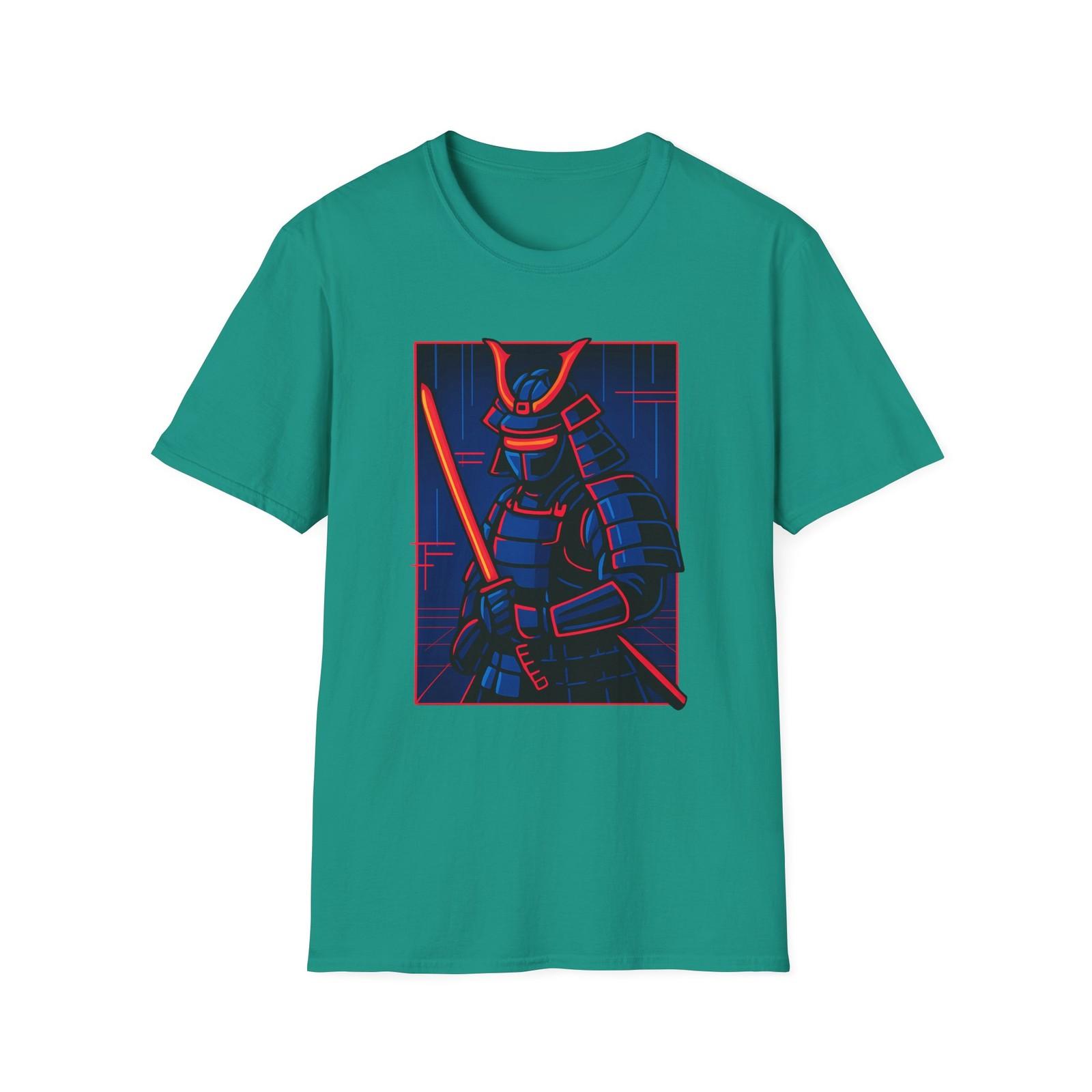 Unisex Softstyle T-Shirt Mens Womens Tees Top Neon Samurai Glitch Sparks Synthwave Warrior Graphic L