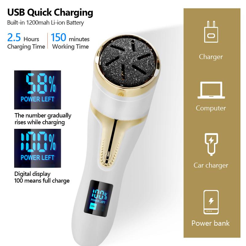 Waterproof Rechargeable Electric Pedicure Sander 2 Speeds Foot Callus Remover Effective Dead Skin Calluses File Foot Massager
