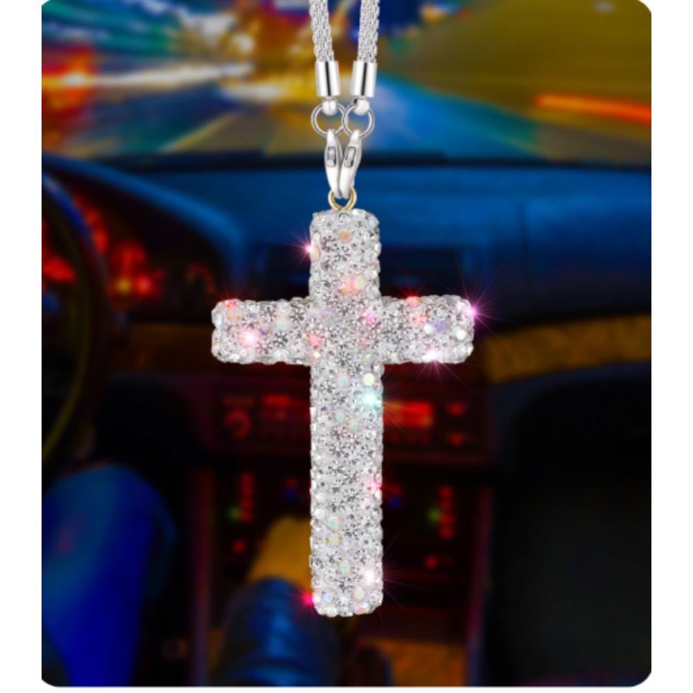 Car Cross Pendant | Sparkling Cubic + Fashion Accessory | Black Pink Silver Lightweight Hanging