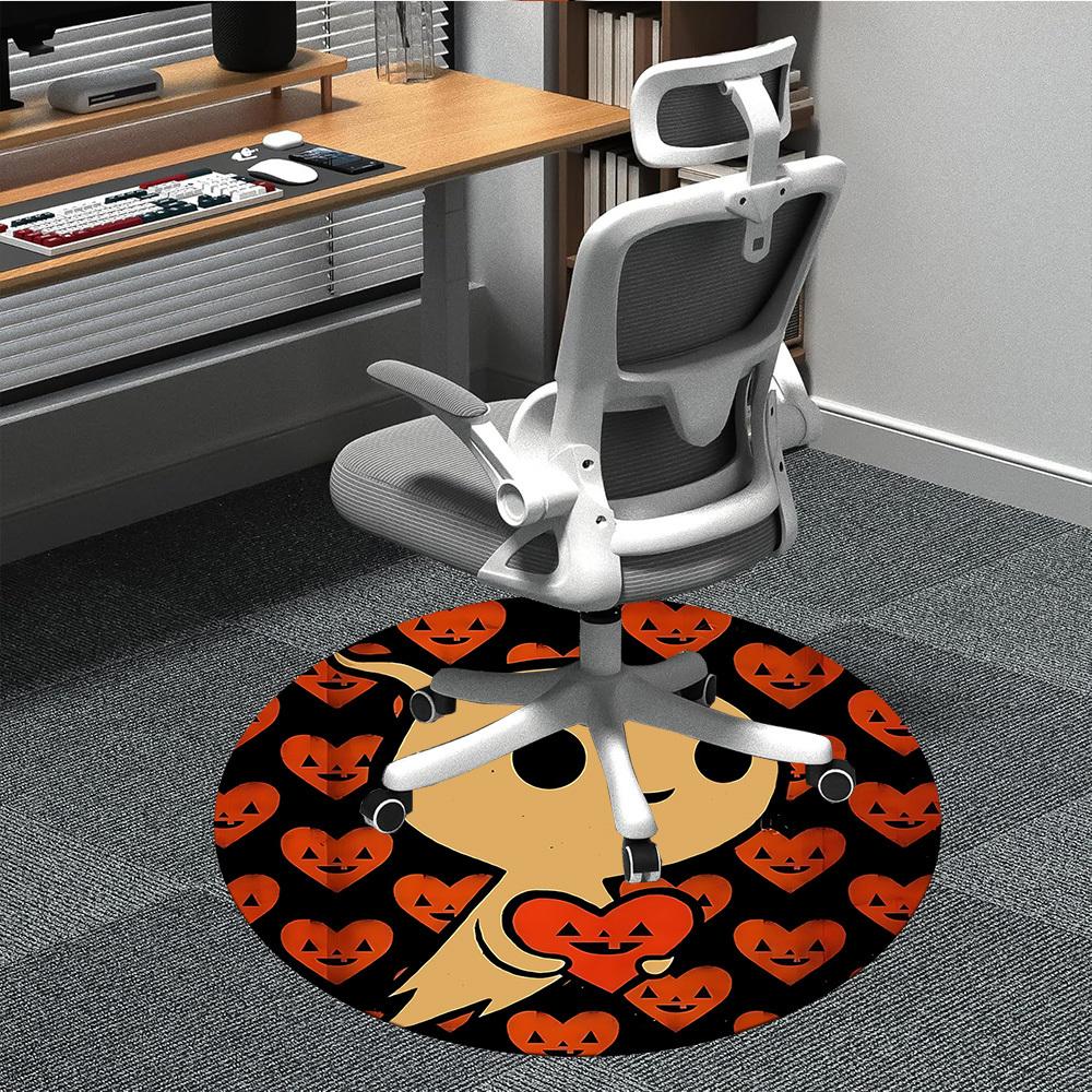 

1pc Pumpkin Ghost Office Round Area Rug, Mat Suitable ForOffice, Under Office Chairs Bedroom Living Room Home Decor, Room Deco 80cm
