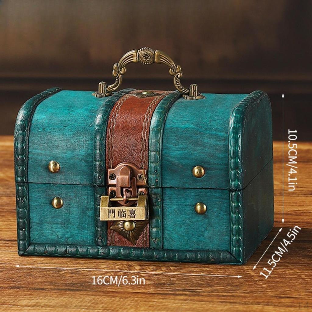 Wood Treasure Chest Decorative Box Collection Gift Decoration Unique Desktop Handheld Jewelry
