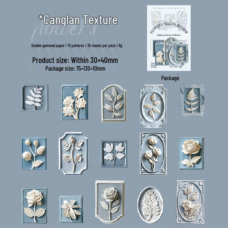 Ketchup Girl Huaining Embossed Floral Retro Stickers, 6 Styles