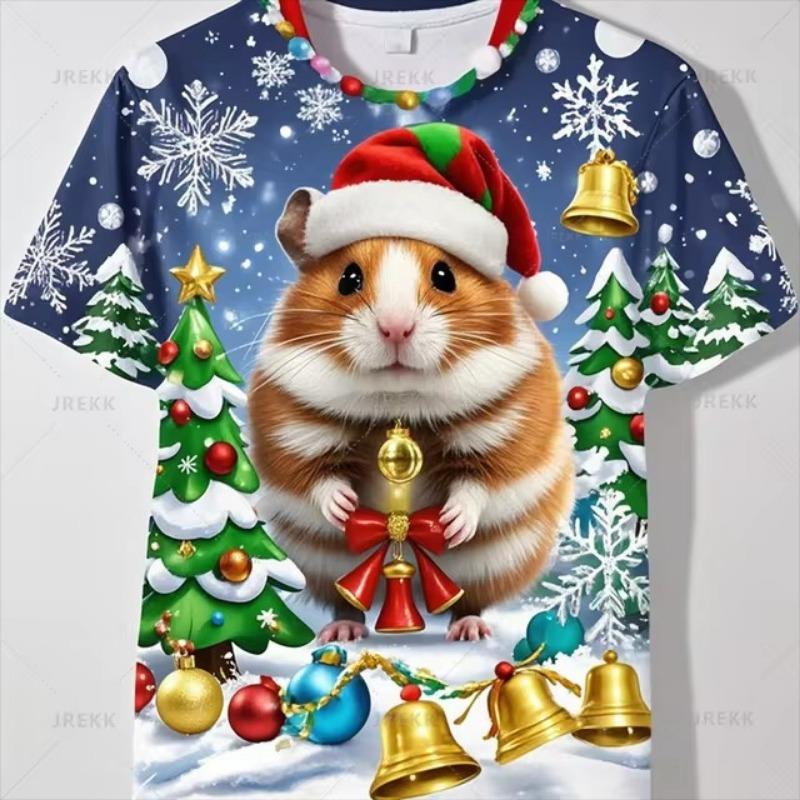 Roztomilé zvíře 3D křeček Tričko s digitálním potiskem Veselé Vánoce Trička se vzorem Circetidae Dámské