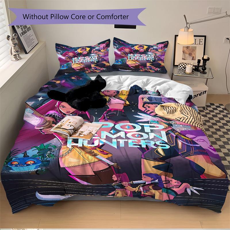 3pcs bedding set K-Pop Demon Hunters Includes 1 Comforter + 2 Pillowcases, Without Pillow Inserts, Soft Comfortable,a0909190
