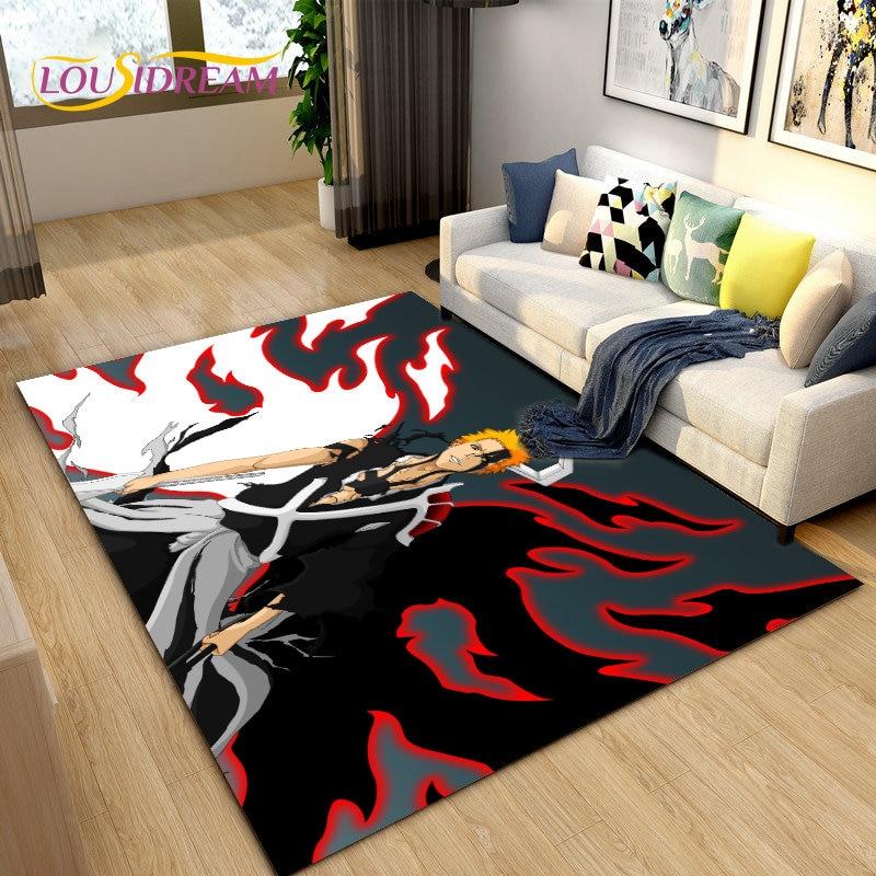 Bleach Japan Anime Cartoon Area Tapete Grande, Tapete de Carpete para Sala de Estar Quarto Sofá Capacho Decoração, Tapete de Piso Antiderrapante para Brincar de Criança