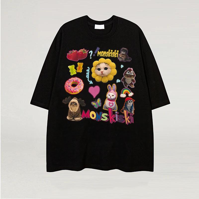 

Футболка Харадзюку Повседневные парные топы Футболки Летние женские футболки Хип-хоп Смешные милые футболки с графическим принтом кошки 2024 Уличная одежда S