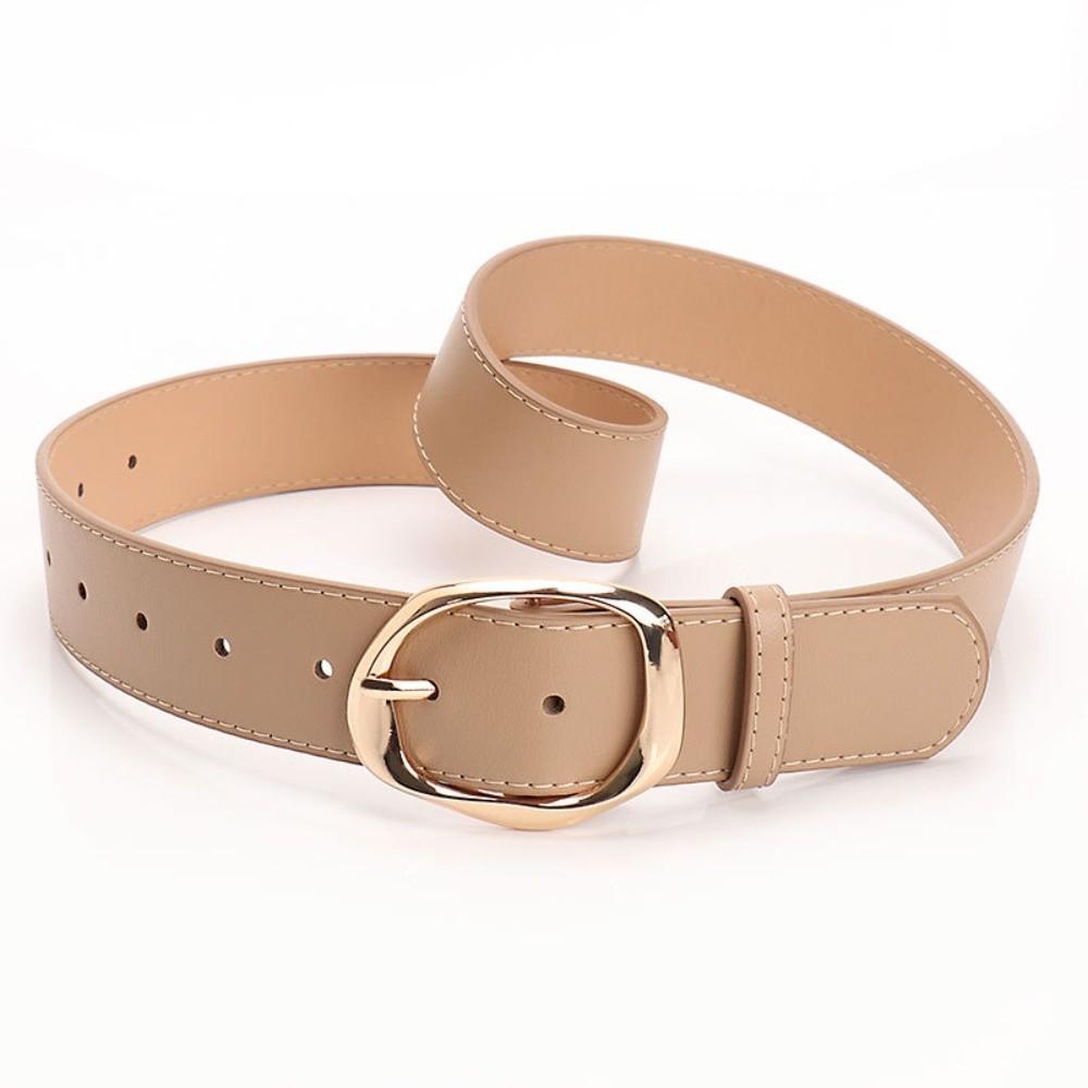 Faux Leather Waist Belt Oval Pin Buckle Waist Strap Classic Leather Waistband  For Women