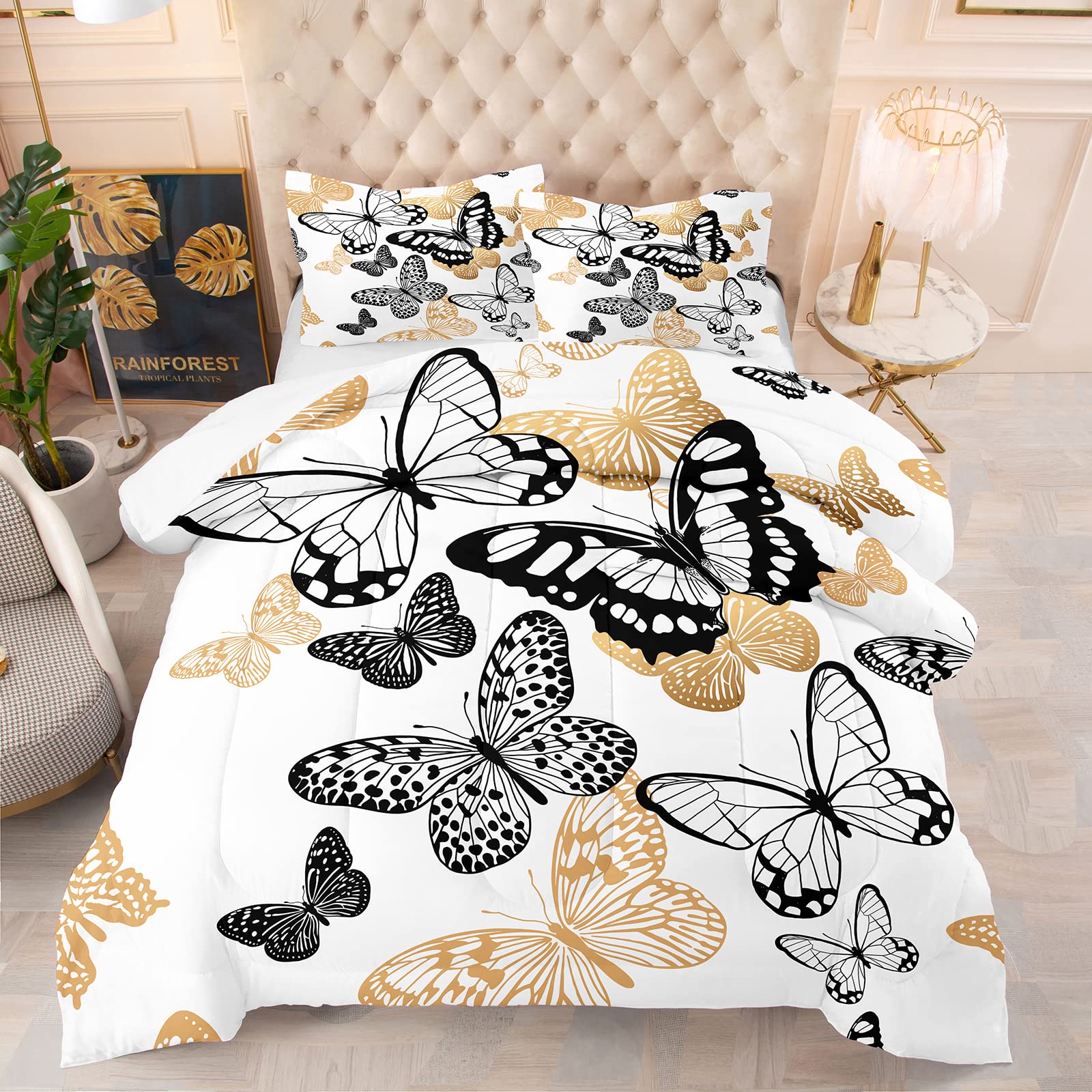 

Комплект одеяла с бабочками для девочек, детей, взрослых, комплект постельного белья, эстетическое одеяло, комплект постельного белья, двухместный размер с 1 одеялом и 2 наволочками EU single(135x200cm)