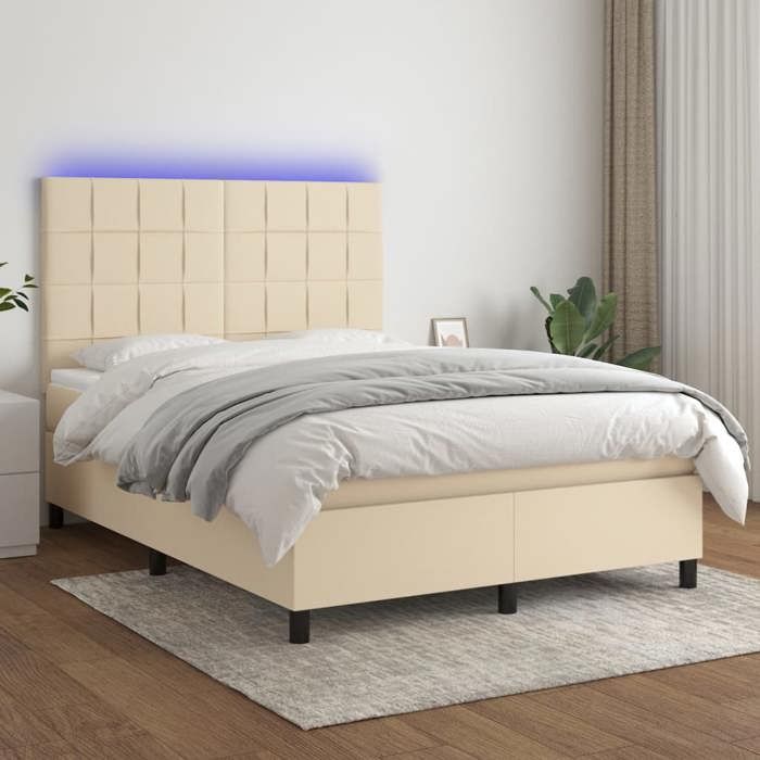 VidaXL Slat Bed Base with Mattress and LED, Upholstered Bed, Double Bed, Adult Bed for Interior Bedroom, 3134882