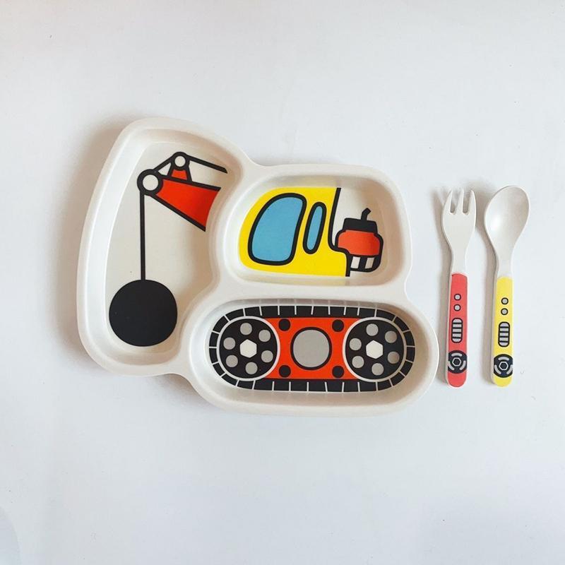 Kids Plates Set, Plate Fork And Spoon 3-Piece Set - Toddler Plates Dinnerware Dinner Dish Set Baby Feeding Divided Plate