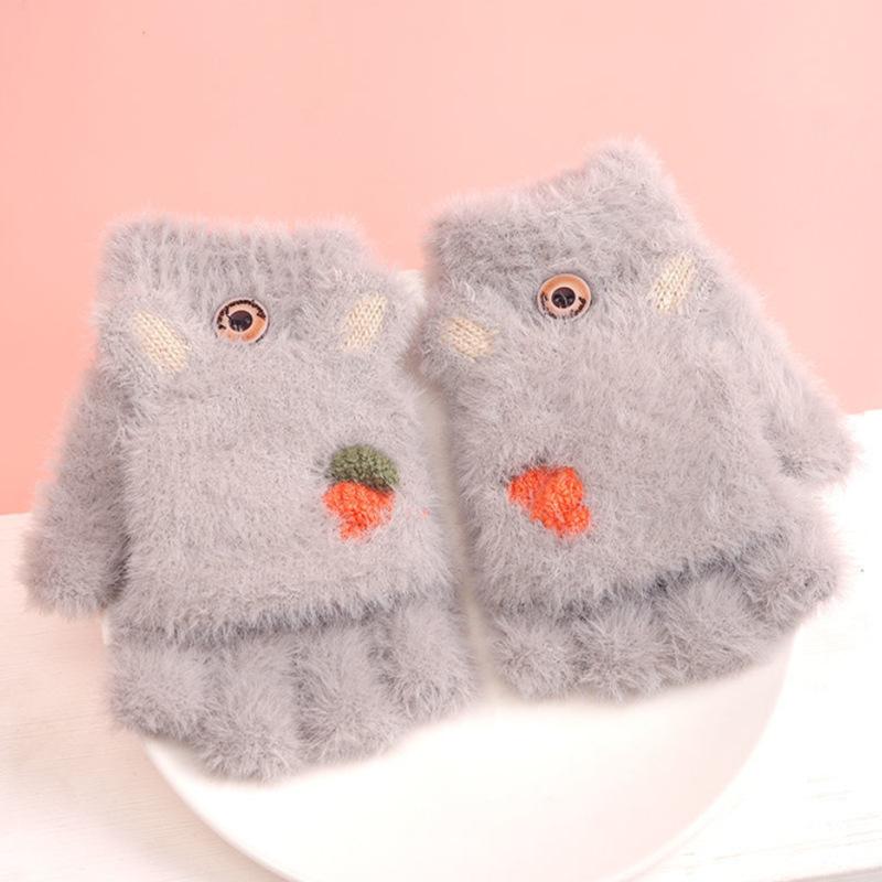 

Милые детские перчатки, зимние теплые вязаные перчатки из искусственного меха для мальчиков и девочек, детские перчатки с рисунком, откидные варежки с полупальцами для отдыха на природе, возраст 3–7 лет серый