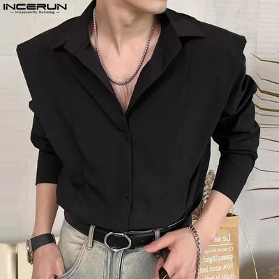Men Turn Down Collar Ruffled Long Sleeve Shirts Casual Tops