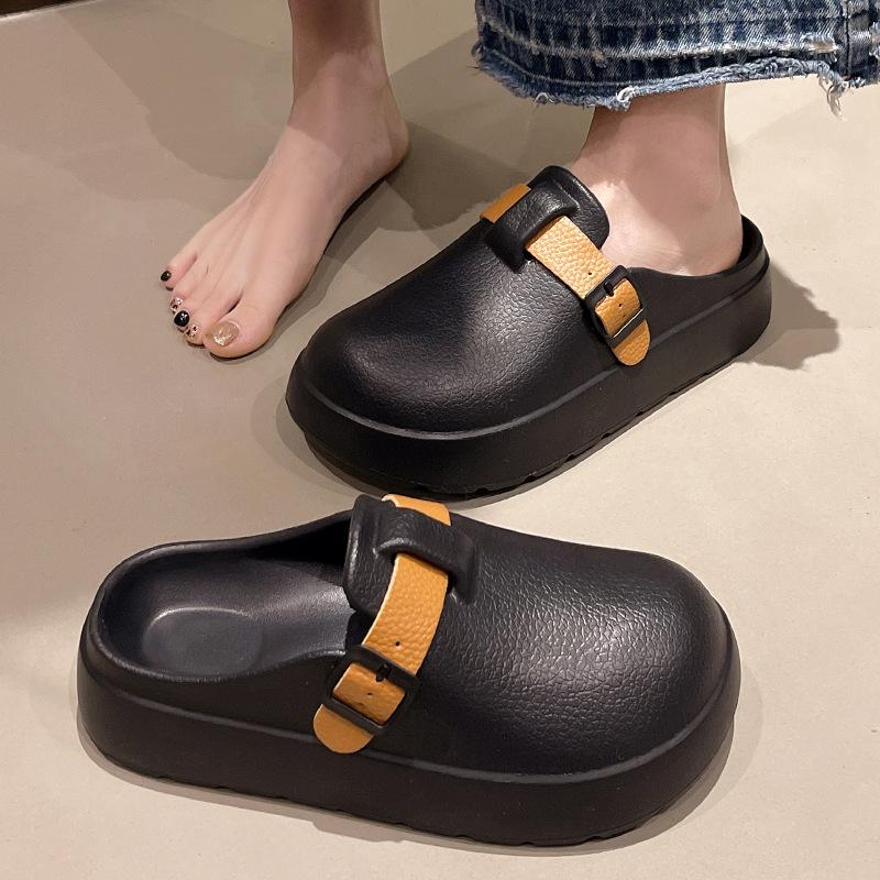 Damen Hausschuhe Sommer Outdoor Erhöhung Lochschuhe Rutschfest und Deodorant Strandtasche Kopf Sandalen Außen Sandalen