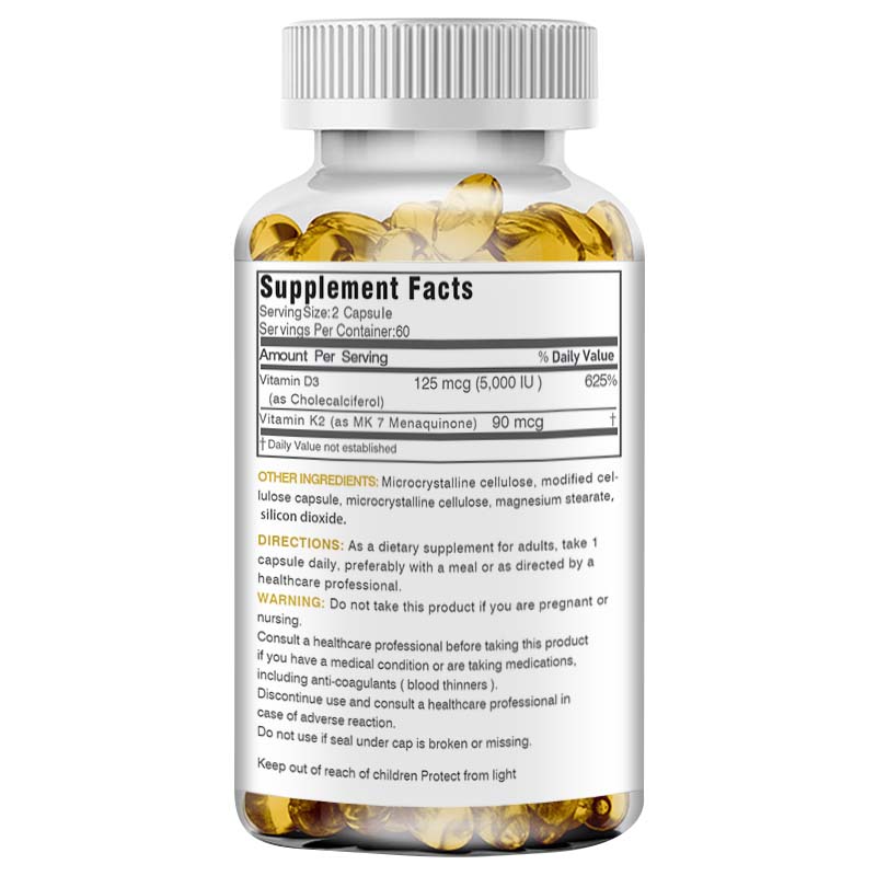 Vitamin K2+D3 Capsules 5000IU - Heart, Bone and Tooth Health, Immune Support