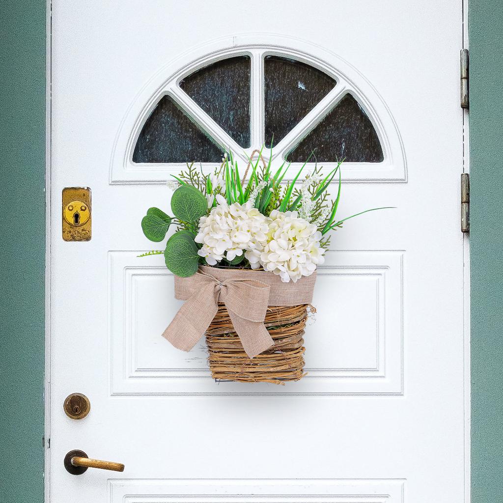 Spring And Summer White Hydrangea Flower Basket Door Hanging Cream Hydrangea Simulation Flower Window Hanging Home Decoration