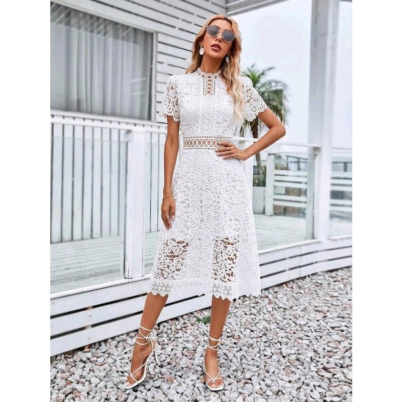 BITCED Fashion Solid Color Print O-Neck Short Sleeve  Casual Dresses