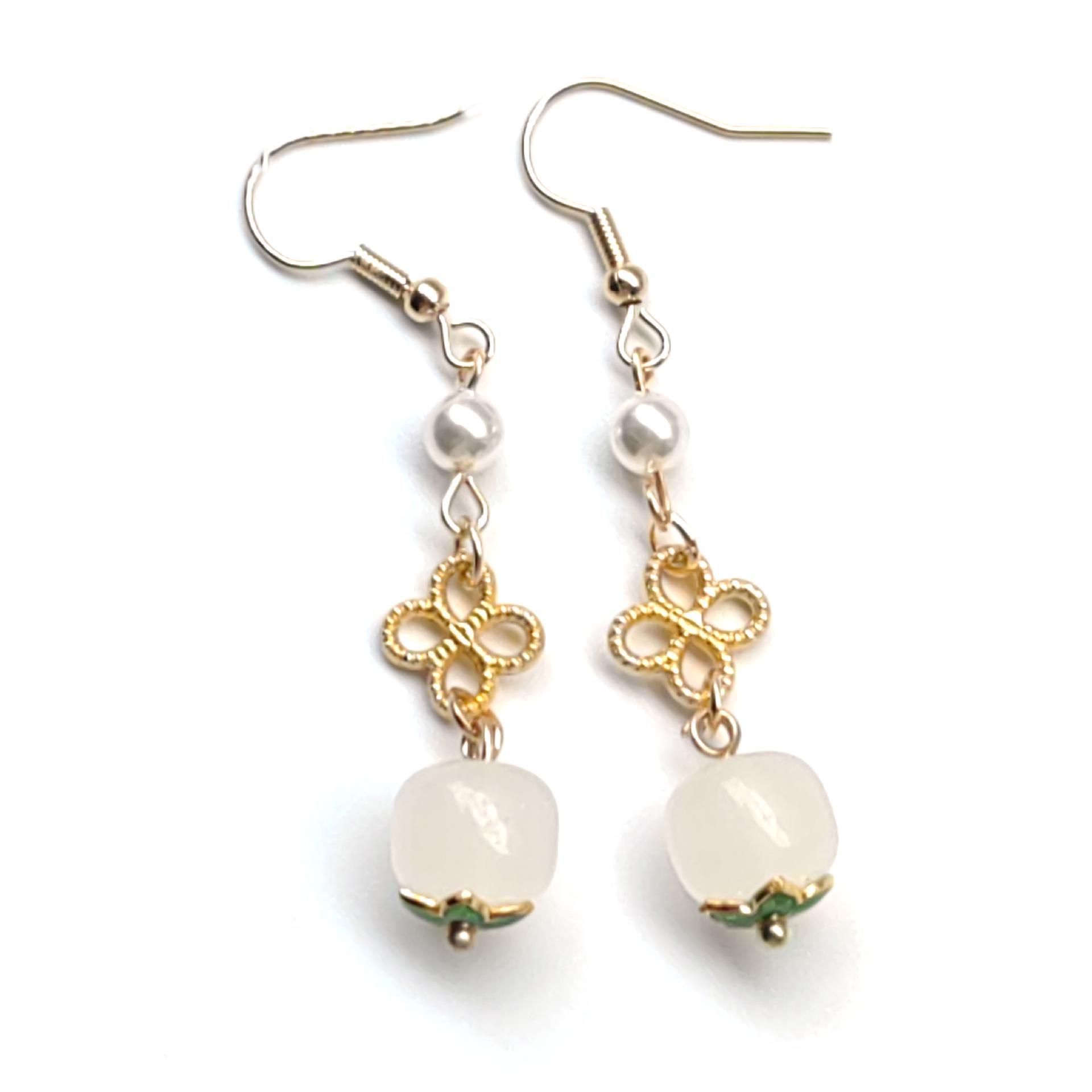 Chinese Style Lily of the Valley Pearl Glass Bead Stud Earrings