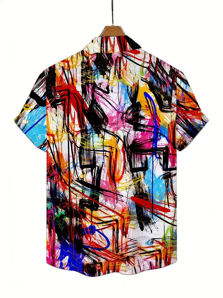 Men's Hawaiian Shirt Abstract Graffiti 3D Print Short Sleeve Casual Shirt Loose Fit Summer Top Street Art Daily Wear