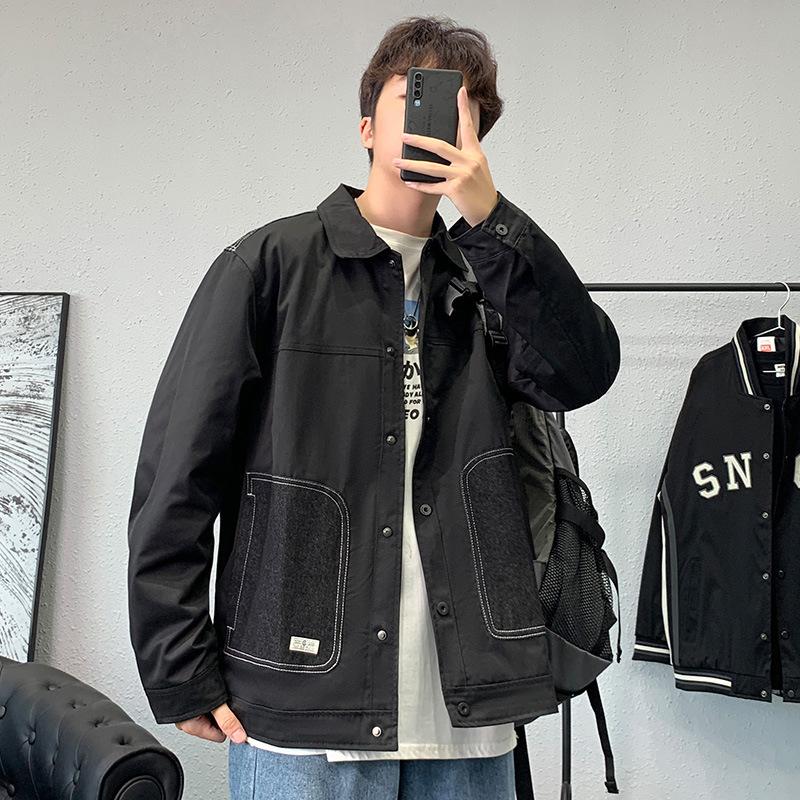 Jackets, Men's Jackets, Spring and Autumn Lapels, Casual Fleece, Trendy, Versatile, Korean Cargo Jackets, Men's Fashion Men's Clothing