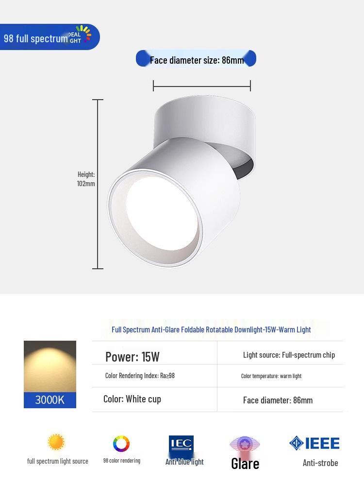 Adjustable Angle Surface-Mounted Downlight for Bedroom and Corridor