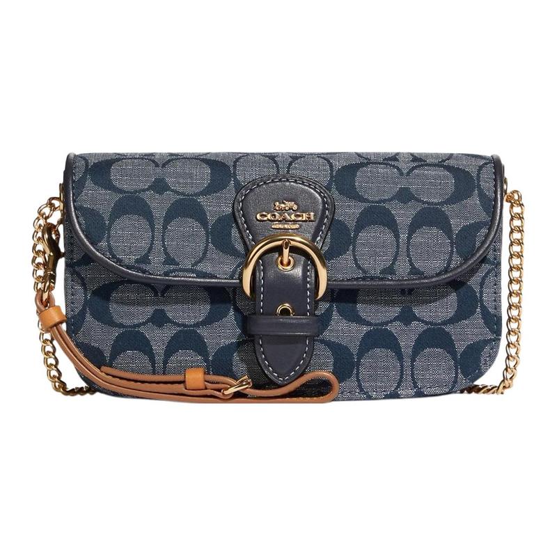 

COACH shoulder bag Kleo Series 19 Chambray fragrant bouquet all over printed old flower saddle buckle flap cow leather armpit small size women s denim синій