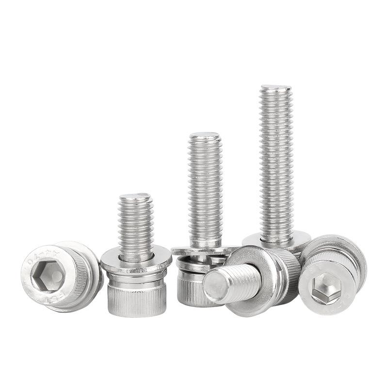 316 Stainless Steel Hex Socket Head Bolt with Flat Spring Washer, M3-M10.