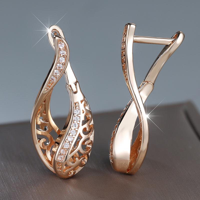 Bohemian Retro Gold Color Hollow Drop Earrings for Women Girls Crystal Zircon Fashion Jewelry Accessories AVE