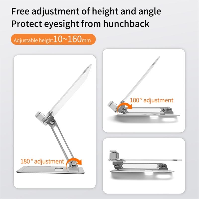 Two Axises Adjustable Foldable Laptop Book Stand Aluminum Construction 360 Rotation Clear Acrylic Ergonomic Holder