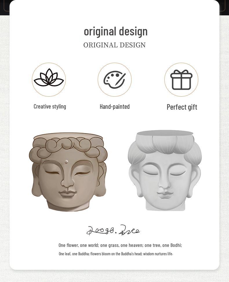 Zen Buddha Head Faux Stone Flower Pot for Garden Ornaments and Potted Plants