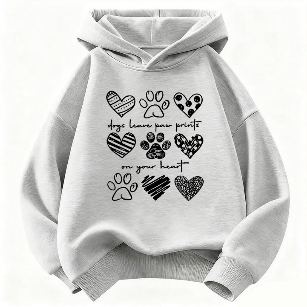 Cute Dog Paw with Love Heart Graphic Hoodie Kids Children's Sweatshirt Hoody for Boys Girls Kawaii Casual Hoodies