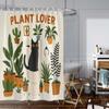 1PC Plants and Cat Pattern Printed Shower Curtain, Funny Style, Waterproof, with 12 Hooks, Bathroom Showers, Bathtub, Home Use